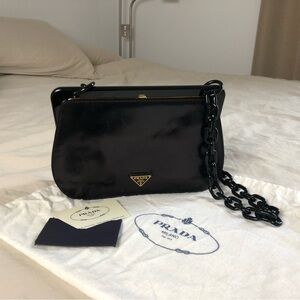 Prada Black Leather Shoulder Bag with Chain Strap
